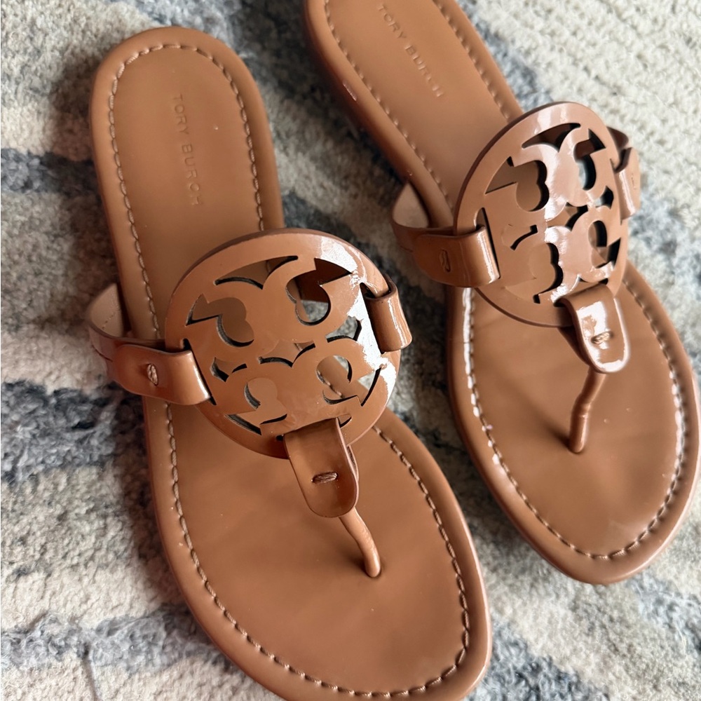 Tory Burch Tan Leather Miller Thong Sandals